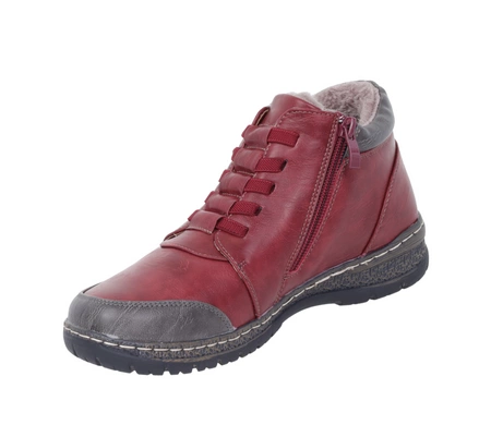 Czerwone buty zimowe damskie komfortowe ciepłe trzewiki na zamek