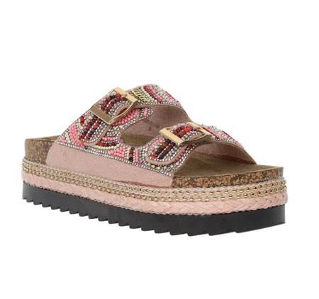 Kolorowe regulowane klapki damskie na platformie korkowej