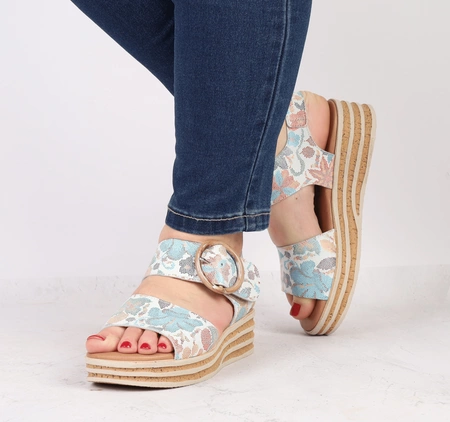 Kolorowe sandały damskie ze skóry naturalnej na grubej podeszwie Hiszpańskie El Pimpi