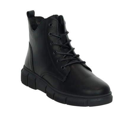 Czarne buty zimowe damskie ze skóry naturalnej trzewiki botki płaskie Jezzi