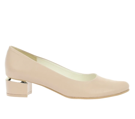 Beżowe czółenka płaskie eleganckie na szerokim obcasie Diana od Azali