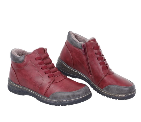 Czerwone buty zimowe damskie komfortowe ciepłe trzewiki na zamek