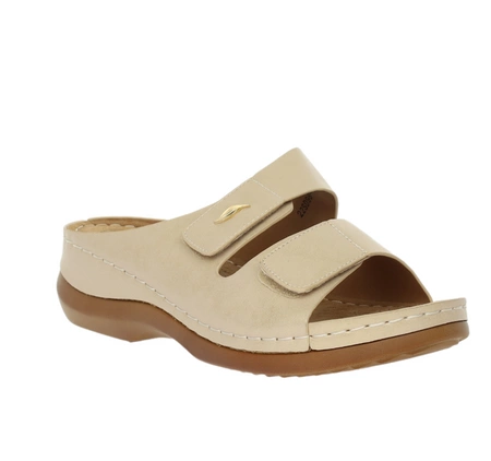 Klapki damskie beżowe zdrowotne na rzepy szyte Jezzi