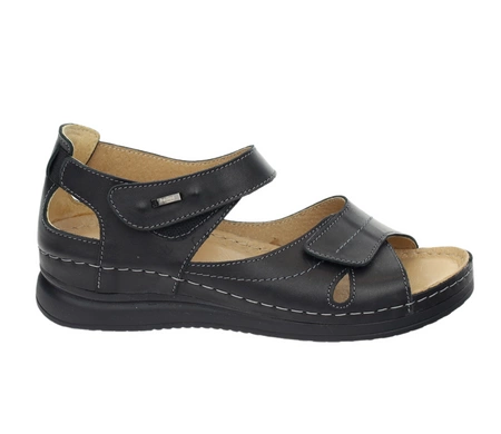 Czarne sandały damskie zdrowotne skórzane od Helios