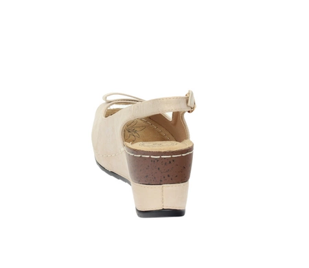 Beżowe sandały damskie na korkowej koturnie lekkie i wygodne Jezzi