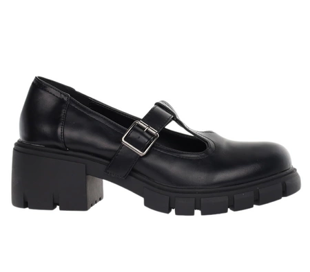 Czarne półbuty na klocku i platformie z zapinanym paskiem z klamrą EMU Jezzi