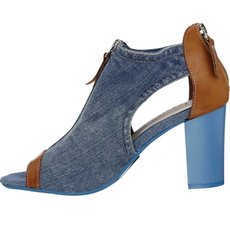 Sandały damskie dżinsowe na obcasie na zamek JEZZI