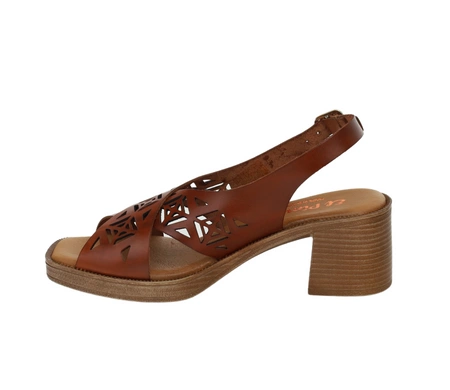 Brązowe skórzane sandały damskie na obcasie drewnianym Hiszpańskie El Pimpi
