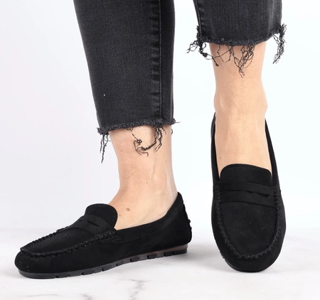 Czarne zamszowe mokasyny damskie z eko skóry Jezzi