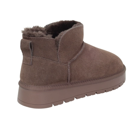 Czekoladowe botki zamszowe szkórzane EMU na platformie