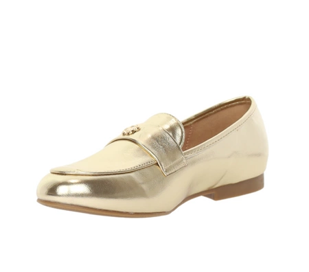 Złote mokasyny damskie płaskie półbuty komfortowe Jezzi