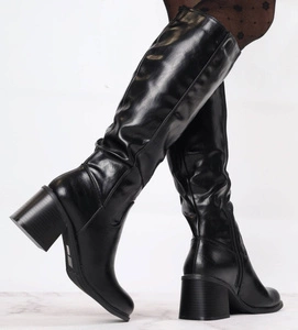 Czarne klasyczne kozaki eleganckie skórzane Jezzi