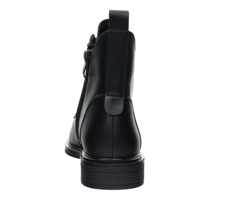 Eleganckie czarne botki zimowe na niskim obcasie ze skóry naturalnej licowej Polskie Gino Fabiani