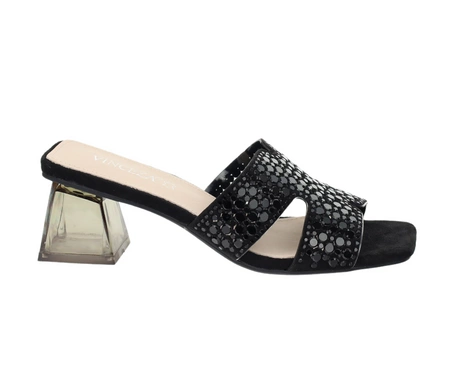 Czarne seksowne klapki damskie na transparentnym plastikowym obcasie Vinceza