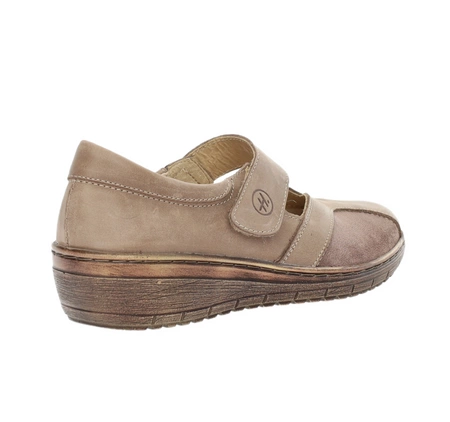 Skórzane czółenka płaskie komfortowe zapinane na rzep Helios model 425