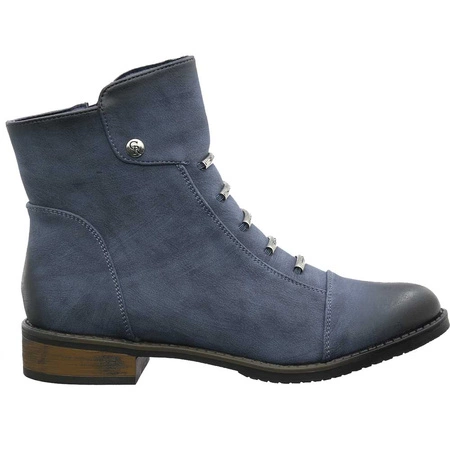 Niebieskie botki damskie płaskie komfortowe Jezzi