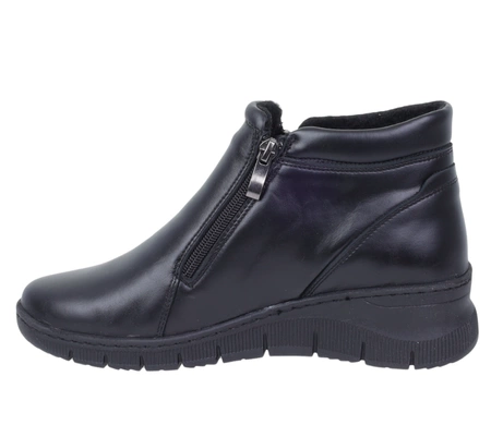 Czarne eleganckie trzewiki damskie ocieplane buty na zimę komfortowe ze skóry naturalnej Gino Fabiani