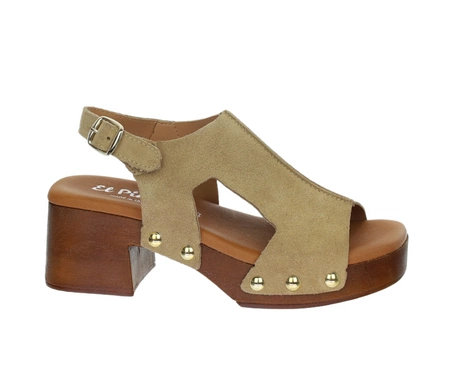 Skórzane sandały na drewnianym klocku i platformie z ćwiekami Hiszpańskie El Pimpi