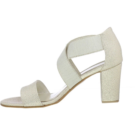 Złote sandały damskie na obcasie wsuwane z zakrytą piętą Azali - Produkt Polski