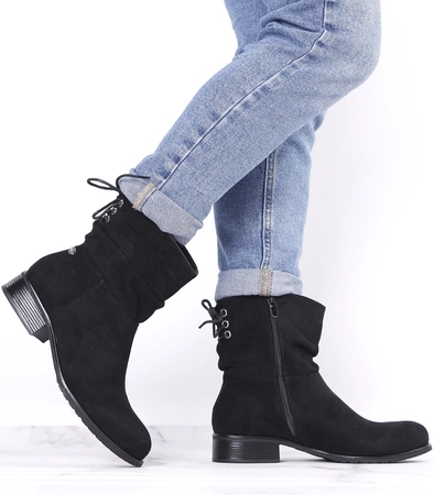Czarne botki damskie płaskie zamszowe saszki Jezzi