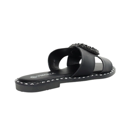 Czarne eleganckie klapki damskie płaskie VINCEZA