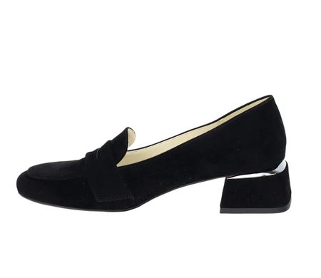 Eleganckie buty damskie na niskim obcasie mokasyny czarne zamszowe AZALI