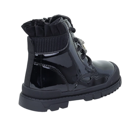 Czarne lakierowane botki dziecięce ocieplane eleganckie i ciepłe MISS E