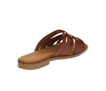 Brązowe klapki damskie płaskie ze skóry naturalnej Hiszpańskie El Pimpi