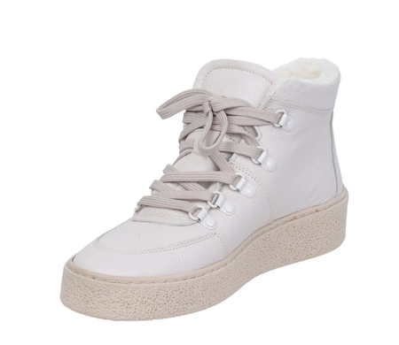 Jasne skórzane półbuty damskie zimowe ocieplane wełną sportowe Gino Fabiani