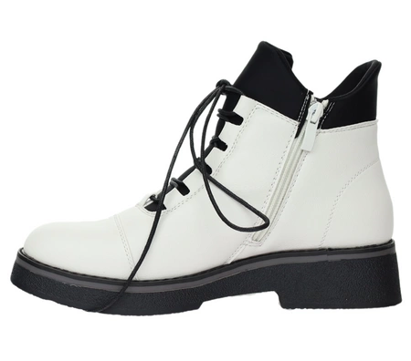 Białe buty zimowe damskie na płaskiej podeszwie eleganckie i wygodne Jezzi