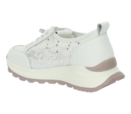 Białe adidasy damskie skórzane z koronką i cekinami VINCEZA