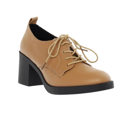 Brązowe półbuty damskie na obcasie garniturowe lordsy Jezzi