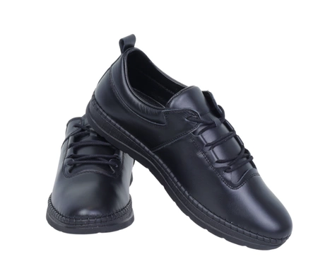 Czarne skórzane półbuty damskie komfortowe ze skóry naturalnej MODO