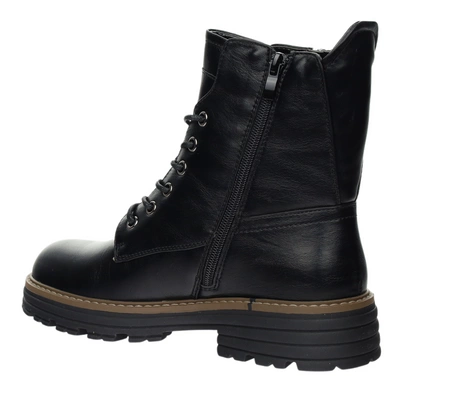 Czarne botki traperki sznurowane i na zamek ocieplane Jezzi