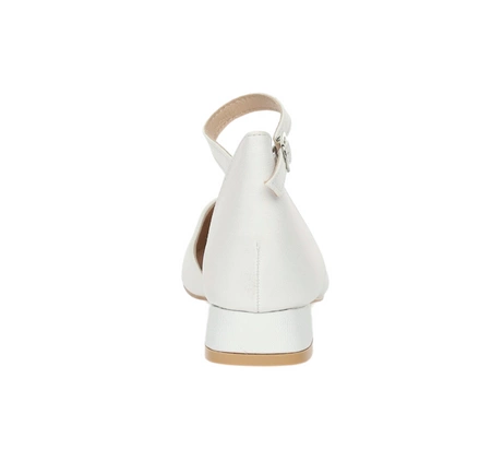 Białe eleganckie sandały dziecięce zabudowane buty komunijne MissE