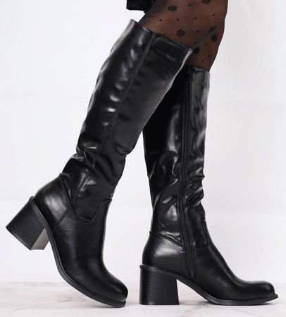 Czarne klasyczne kozaki eleganckie skórzane Jezzi