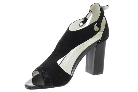 Jezzi Sandały damskie na słupku czarne zamszowe