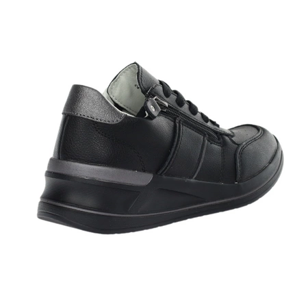 Czarne skórzane adidasy damskie na zamek i sznurowadła Jezzi