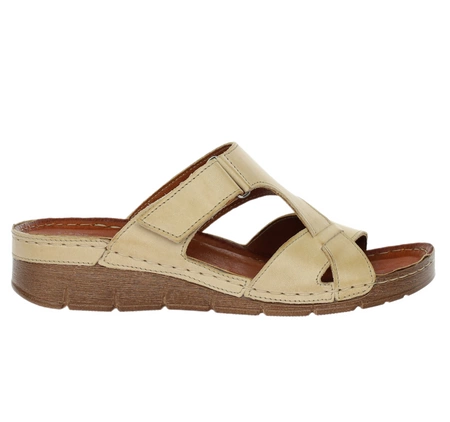 Eleganckie i komfortowe klapki damskie skórzane na rzep Gino Fabiani - Produkt Polski