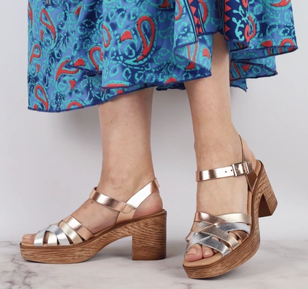 Eleganckie skórzane sandały na lekkiej platformie i klocku El Pimpi - Made in Spain