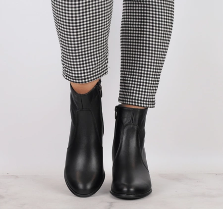 Skórzane botki damskie zimowe czarne na obcasie Polskie Gino Fabiani