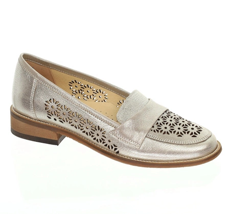 Płaskie czółenka damskie skórzane ażurowe Fabiani