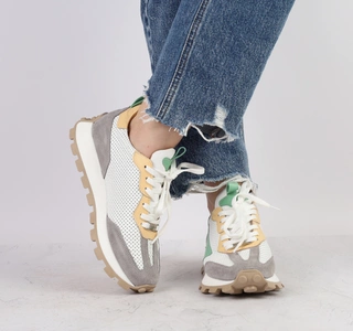 Skórzane kolorowe adidasy damskie oddychające na kauczukowej podeszwie MODO