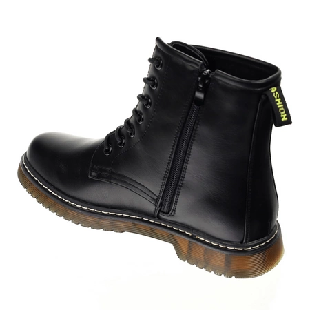 Czarne skórzane botki glany damskie z eko skóry Jezzi