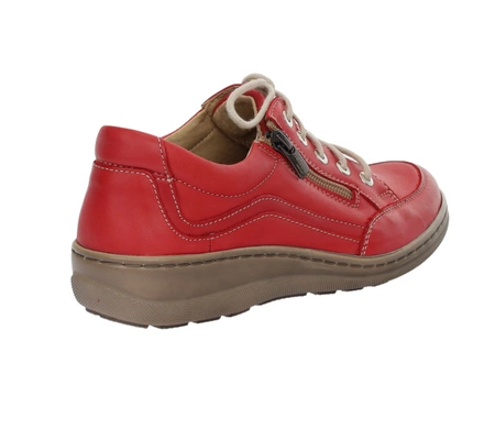 Czerwone półbuty damskie skórzane szyte na zamek i sznurowadła Helios 411