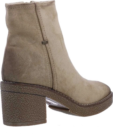 Beżowe botki damskie na klocku na zamek Emma