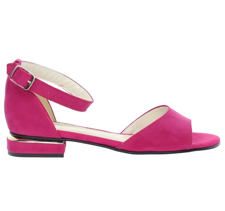 Fuksjowe eleganckie sandały na płaskim obcasie z zabudowaną piętą AZALI
