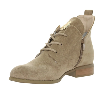Beżowe płaskie botki damskie na zamek na wiosnę ze skórzaną wkładką Jezzi
