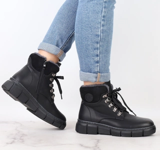 Czarne buty zimowe damskie trzewiki ocieplane