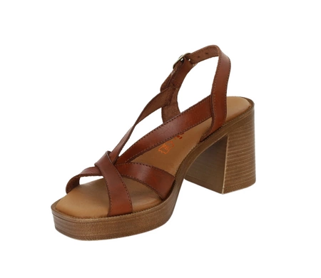 Skórzane hiszpańskie sandały brązowe na obcasie i platformie El Pimpi